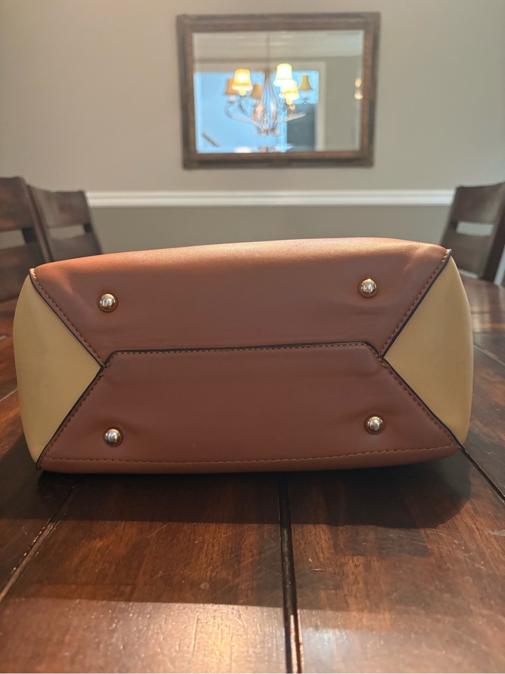Women’s Two-Tone Shoulder Bag - Brown & Yellow, Gold Hardware - Picture 3 of 10